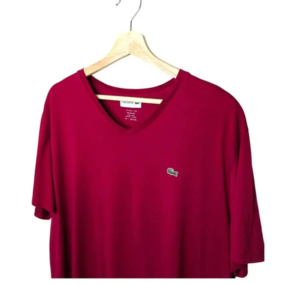 Lacoste Men's V-neck 100% Pima Cotton T-Shirt Bordeaux Embroidered Logo Size XXL - Picture 2 of 14